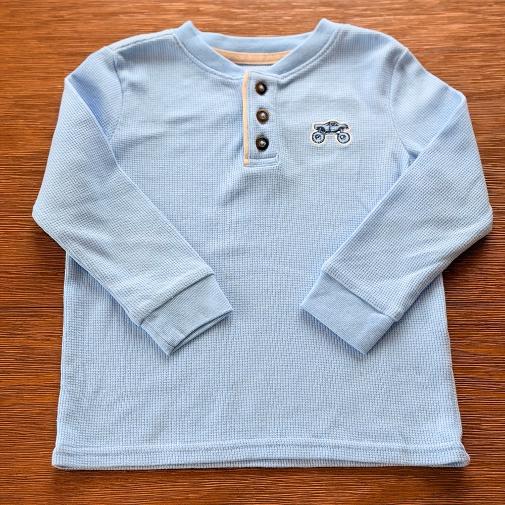 Garanimals Light Blue Long Sleeve Henley with Car Embroidery